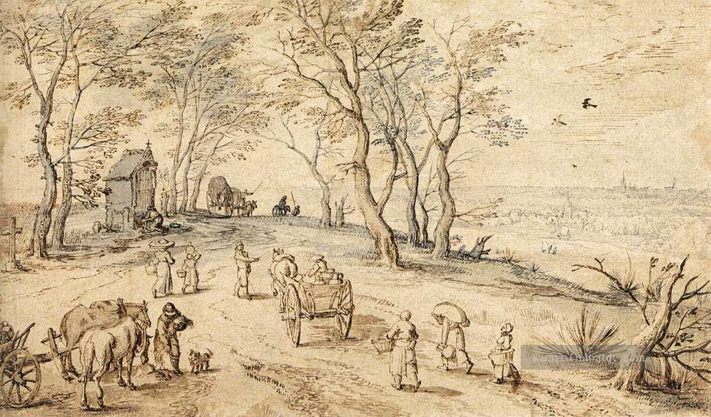 Dorfbewohner auf dem Weg zum Markt Flämisch Jan Brueghel der Ältere Ölgemälde